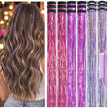 Hair Tinsel Clip-In Kit, 18 Pcs, 22", Rose Red Purple
