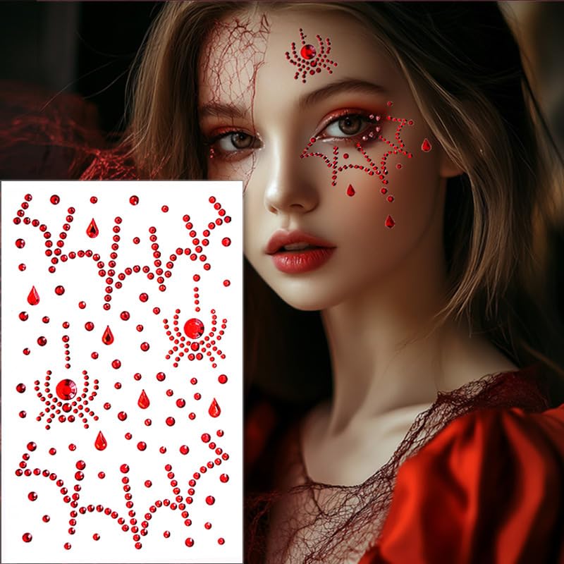 Spider Web Face Jewels Rhinestones Tattoo 3-Pack
