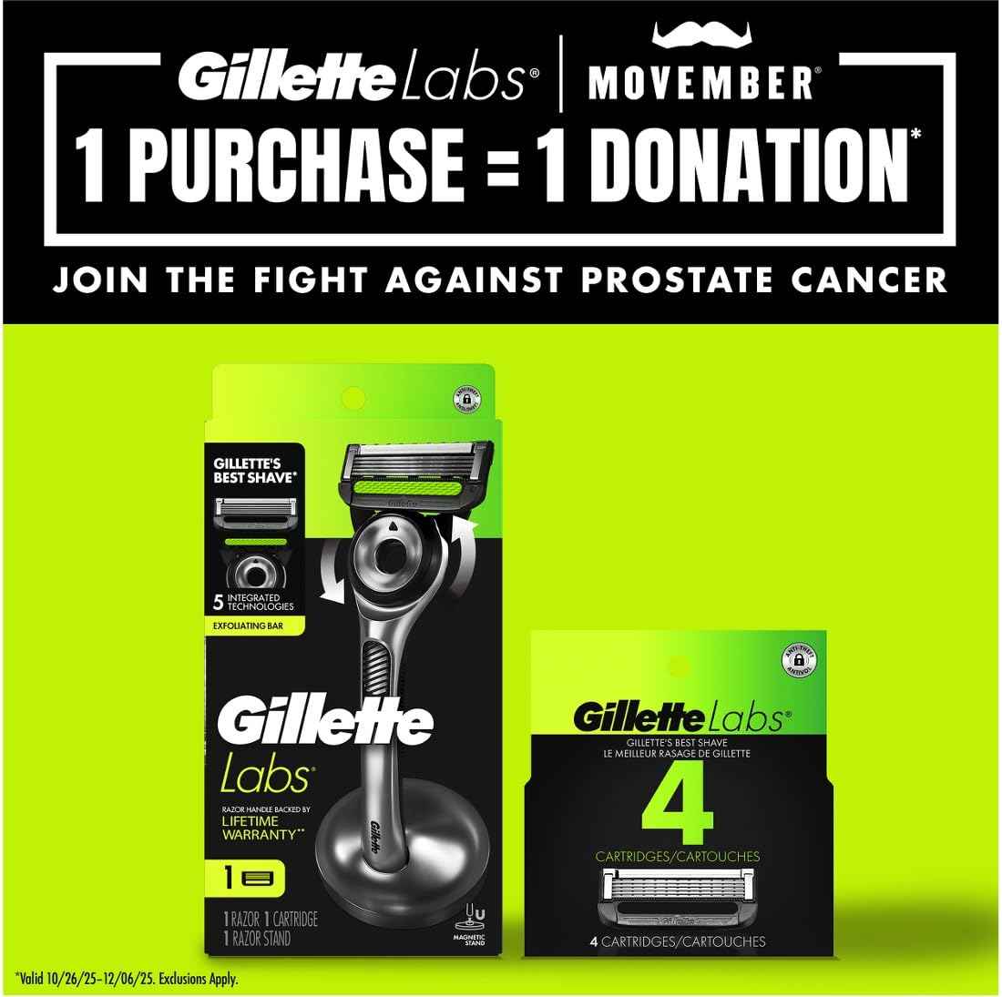 GilletteLabs with Exfoliating Bar by Gillette Razor for Men - 1 Handle, 4 Razor Blade Refills, Holiday Gifts for Men, Includes Premium Magnetic Stand