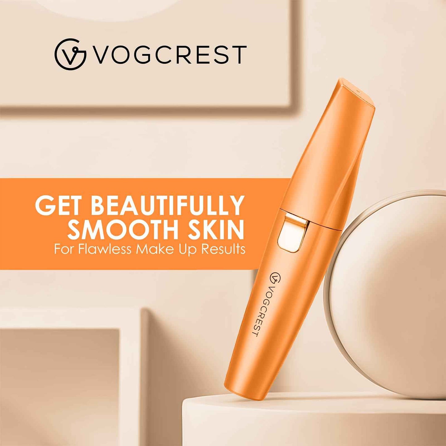 VG VOGCREST Eyebrow Facial Trimmer: 2 in1 Rechargeable Facial Hair Removal and Eyebrow Shaver - Face Lips Body Painless Facial Razor with Built-in LED Light (Orange)