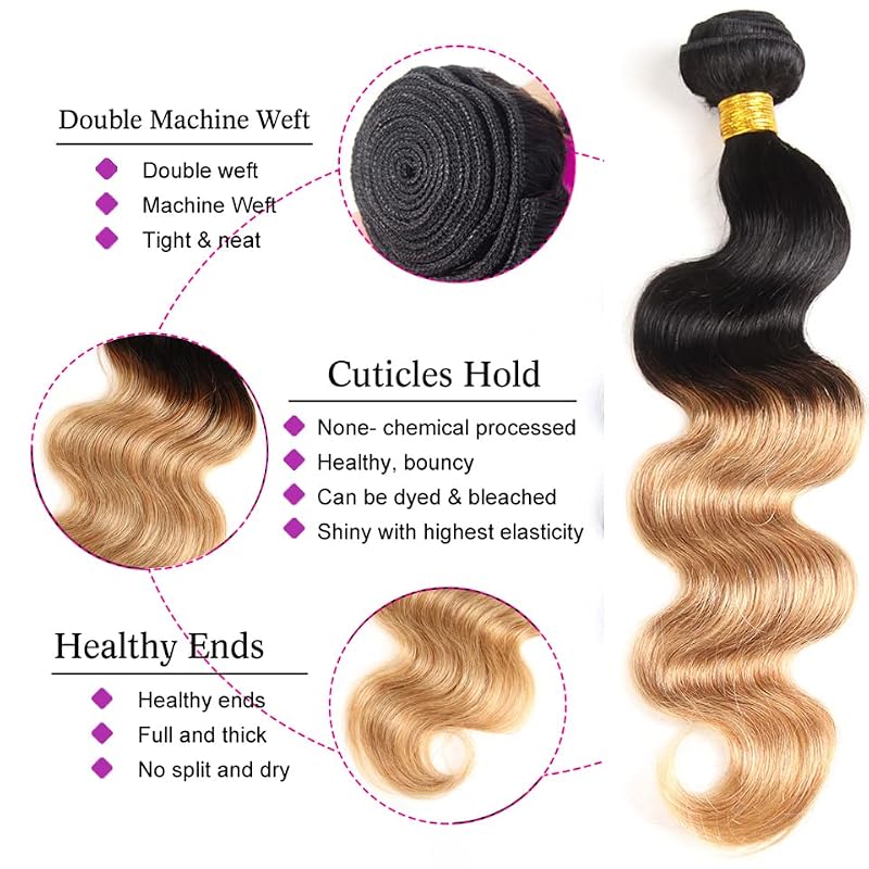 Ombre Blonde Body Wave Human Hair Bundles - 1B27, 20-24 Inch