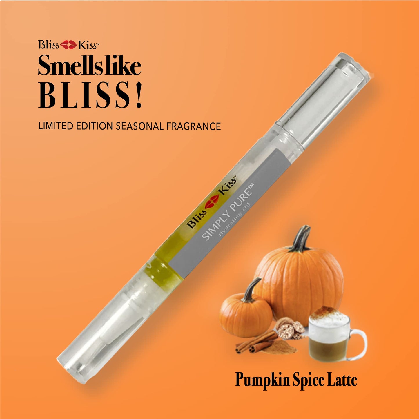 Bliss Kiss | 1 Pumpkin Spice Latte Fragrance | Nail Oil Cuticle Pen w/Vitamin E & Jojoba⏤Nail Strengthener Nail Growth Treatment for Brittle Peeling Breaking Thin Nails