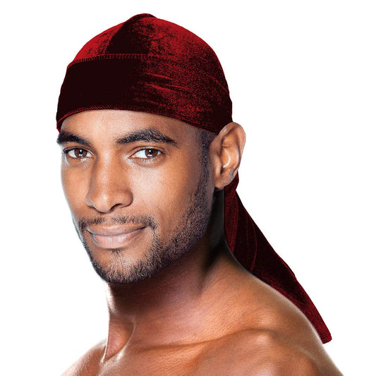 Durag - Velvet Long Tail 360/540/720 Wave - Premium Soft Quality Fabric, Coconut Oil Treated Stretchable Headwraps, Headtie, Headwear for Men and Women (Burgundy - 1 pack)