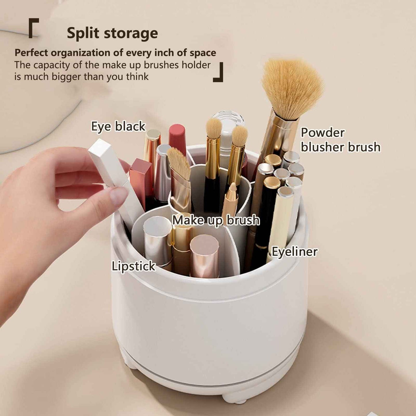 LtyTz Cute Makeup Brush Holder Organizer with Lid, Rotating Dustproof Make Up Brushes Container with Clear Acrylic Cover for Vanity Desktop Bathroom Countertop