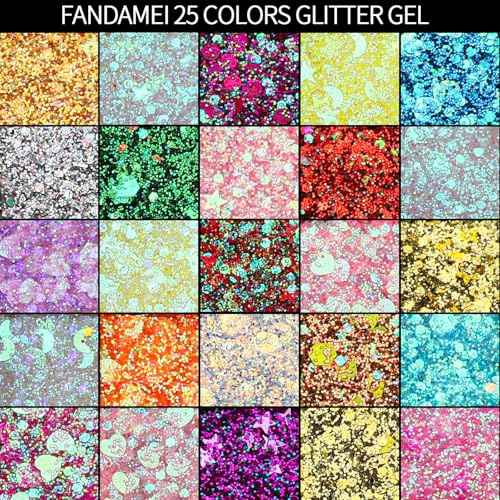 FANDAMEI 25 Colors Face Glitter, Face Glitter for Women Kids Girls, Glitter Gel No Glue Needed, Glitter for Body Hair Halloween Rave Carnival Makeup
