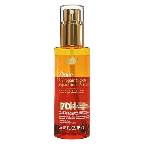 Dove Damage Therapy Defense Bi-Phase Serum + Oil 1 ct UV Repair & Glow for 70 Hour Hair Protection, with Ferulic Serum, 3.9 fl oz