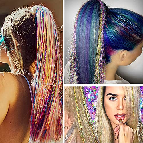 Hair Tinsel Kit (48 Inch,14 Colors, 3500 strands), Tinsel Hair Extensions with Tools, Heat Resistant Fairy Hair Tinsel Kit for Women Girls Hair Accessories