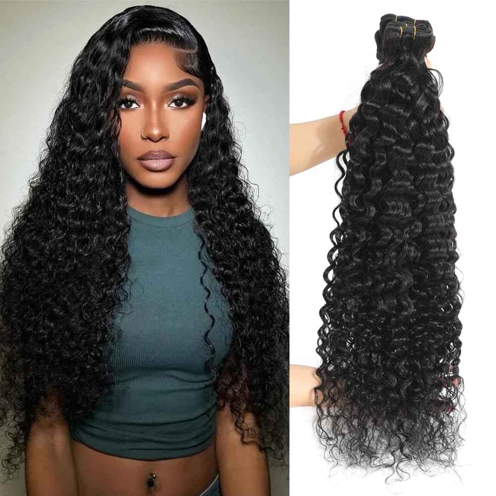 Water Wave Human Hair Bundle 24 Inch 12A Double Silky Soft Weft Curly Bundles Wet And Wavy Braidable Brazilian Hair For Women As Extensions