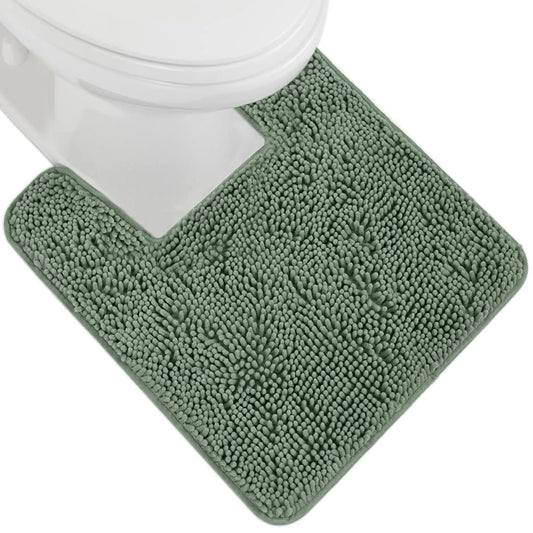 Gorilla Grip Plush Absorbent Shaggy Chenille Bath Rug Mat for Toilet Base with Rubber Backing, Machine Washable, Microfiber Bathroom Contour Mats for Toilets, Bath Decor, Square, 22.5x19.5, Sage Green