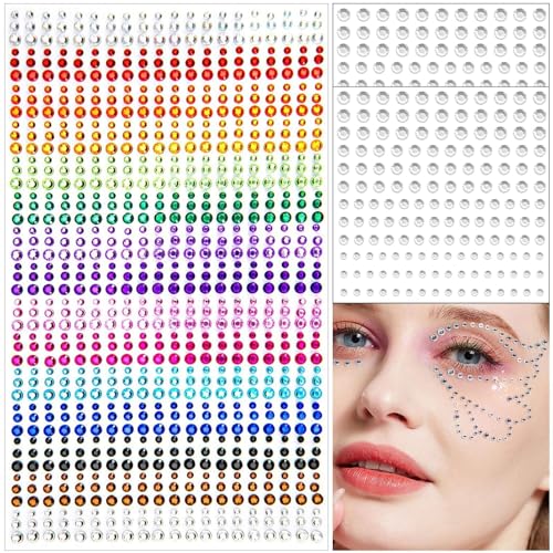 1332 PCS Rainbow Self-Adhesive Face Gems & Body Jewels, 15 Colors