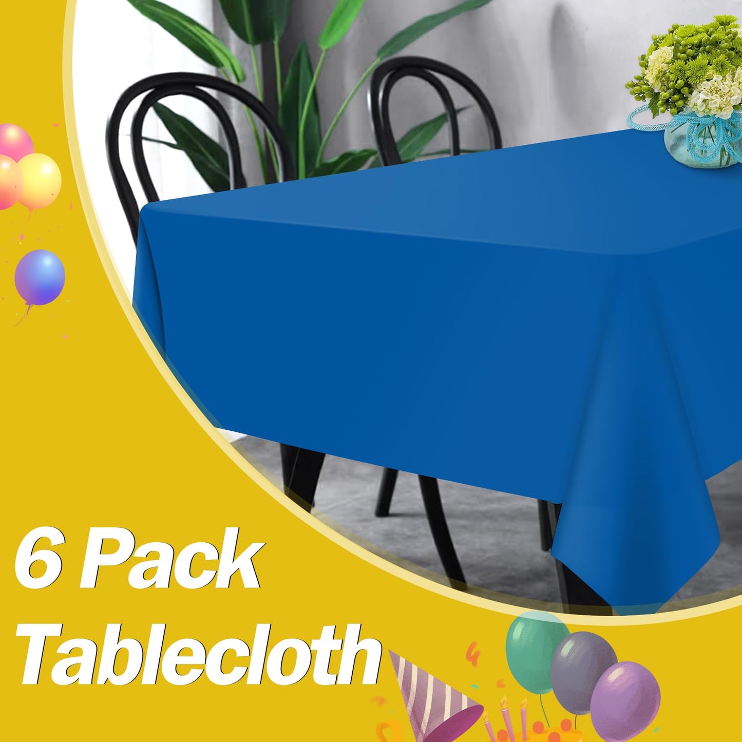 tujol Royal Blue 6 Pack Plastic Table Cloth 54" x 108", Disposable Tablecloths Rectangle Table Cover, Plastic Table Cloths for Parties