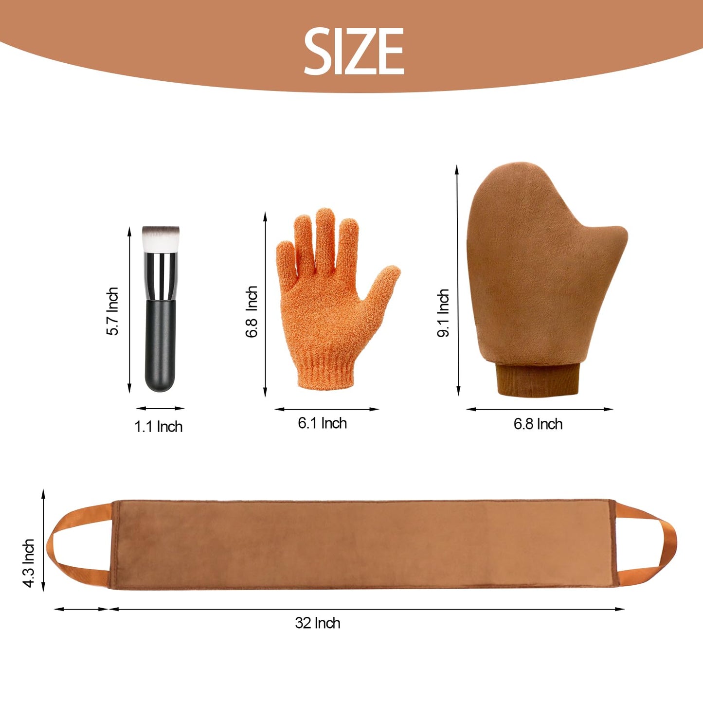 UNIMEIX 4 Pack Self Tanning Mitt Applicator Kit Set Self Tan Back Applicator with Self Tanning Glove for Self Tan Mitt Mini Self Tan Glove and Sunscreen Brush (Brown)