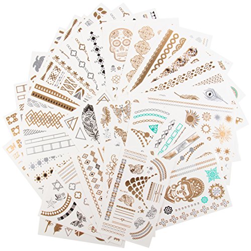 Metallic Temporary Tattoos - 30 Sheets Gold Silver