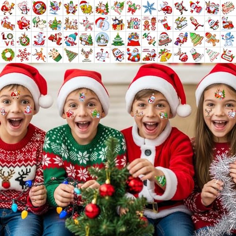 Christmas Temporary Tattoos Stickers - 60Pcs Christmas Decorations Xmas Party Decorations Party Favors Goodie Bags Supplies Accessories Decor Winter Reindeer Penguin Gift Idea For Kids Youth Adult