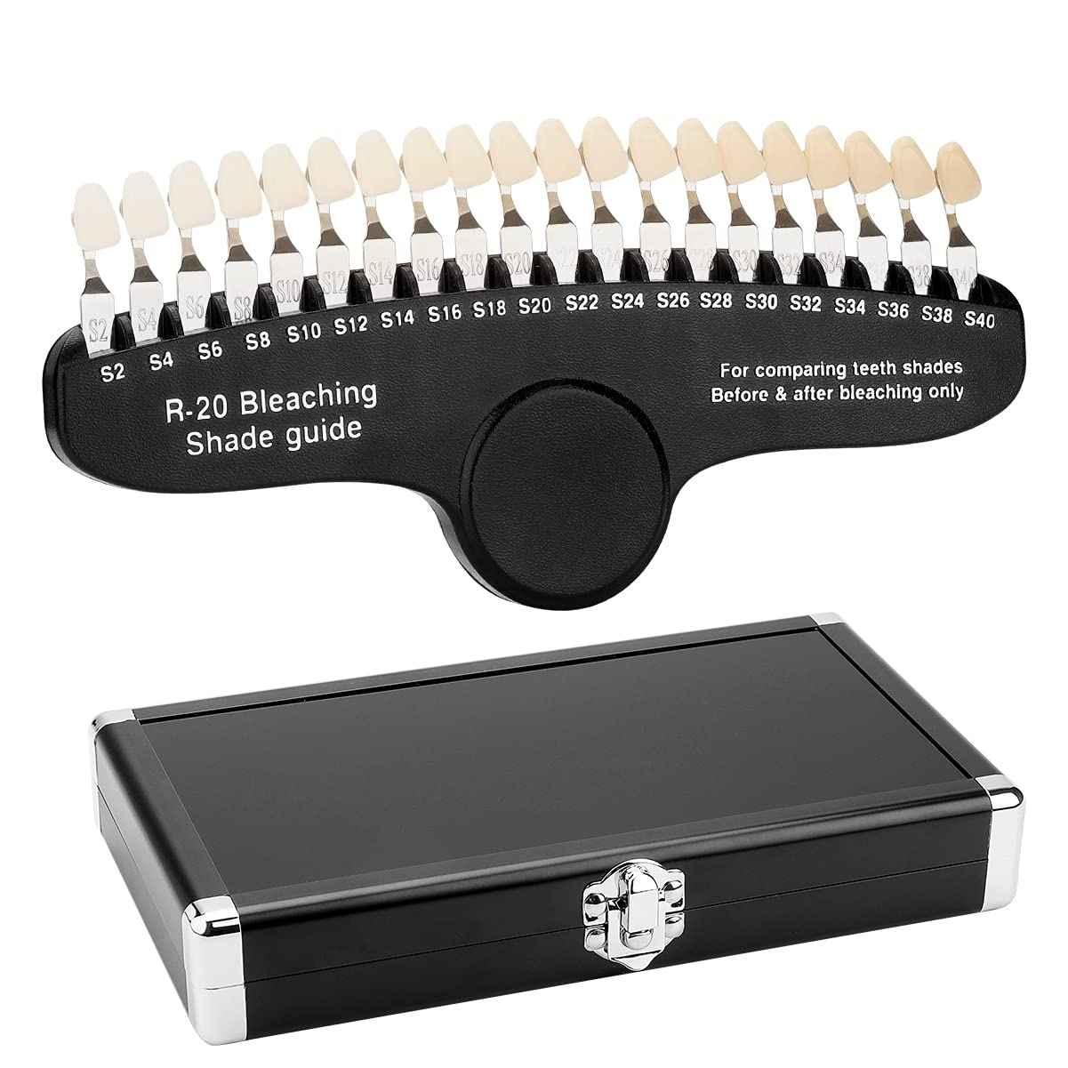 faruijie Teeth Whitening Shade Guide - Tooth Bleaching Shade Chart 3D R-20 Professional Dental Color Comparing Tracking with Case & Mirror 20 Colors