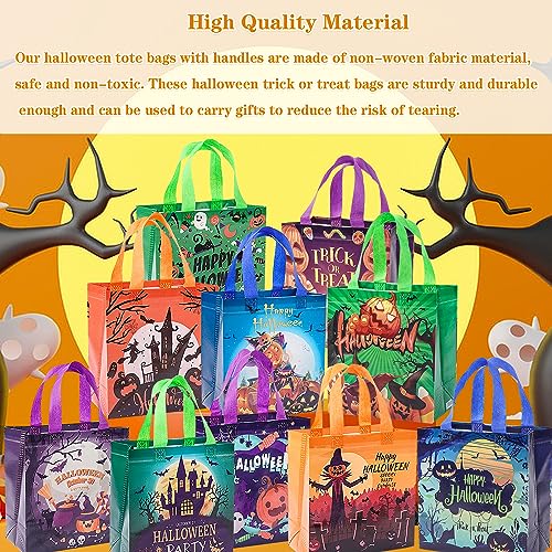 12PCS Halloween Trick or Treat Bags with Handles - Reusable Non-Woven Gift Bags for Kids & Parties