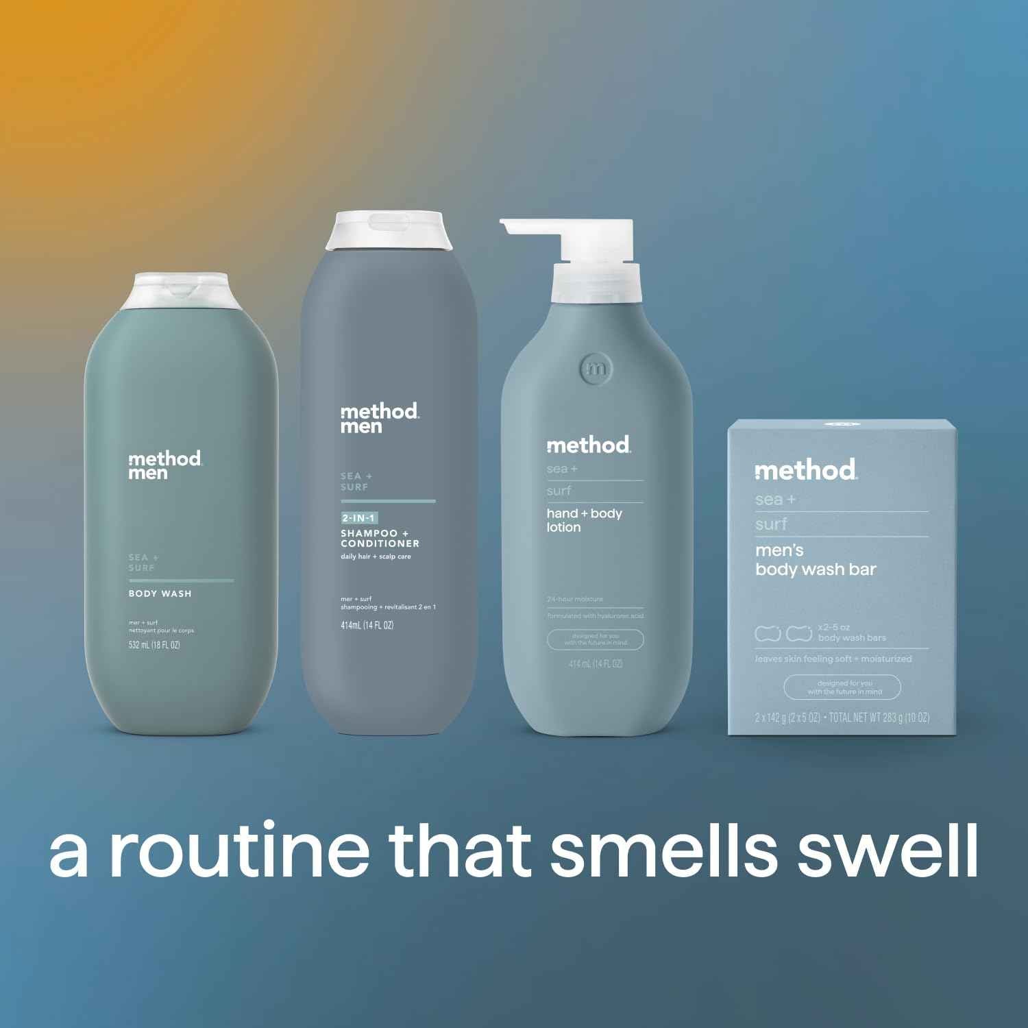 Method Men 2-in-1 Shampoo + Conditioner, Sea + Surf, 14 Ounces (Pack of 3)