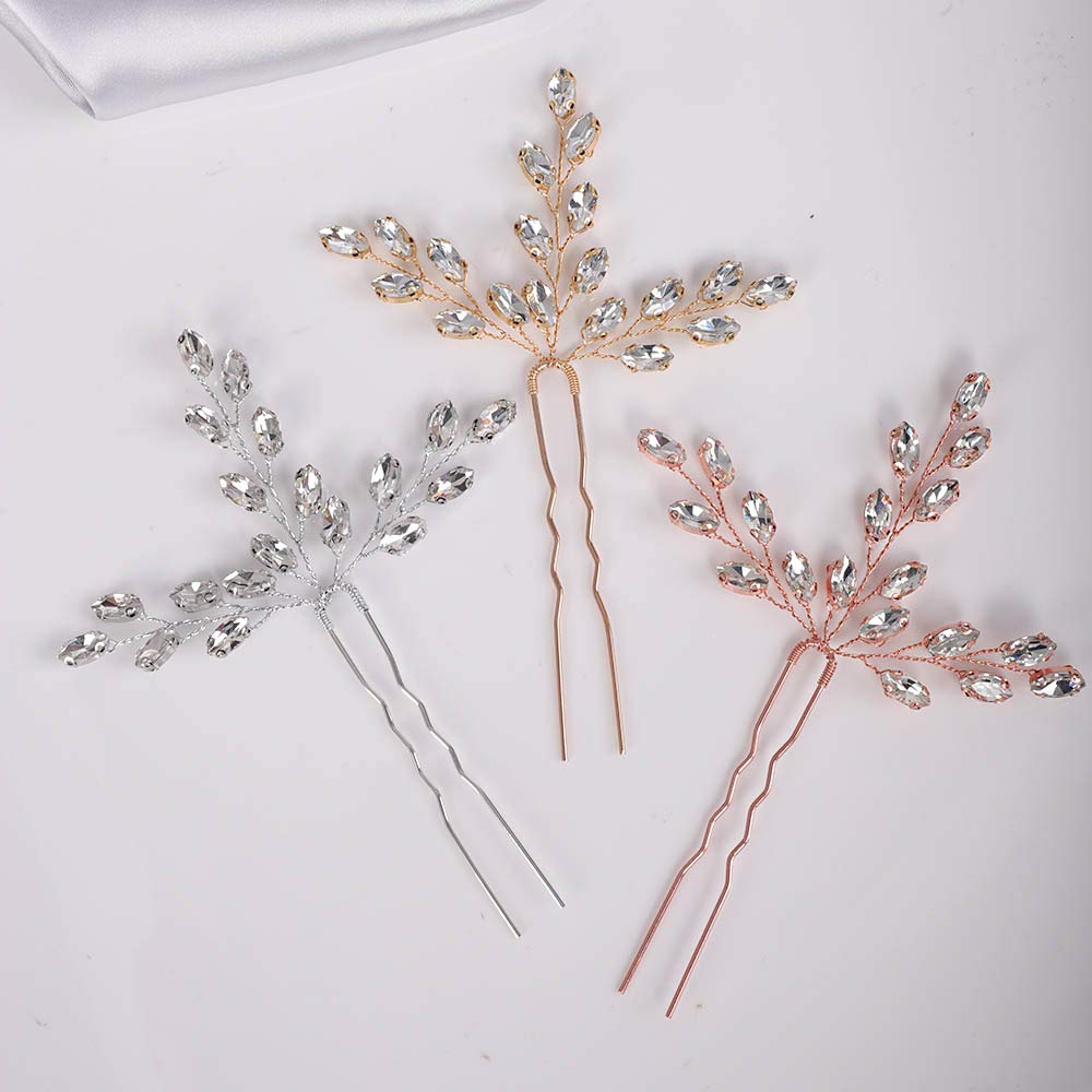 YERTTER Wedding Hair Pins 3 Pcs Wedding Decorative Hair Pins Rhinestones Crystal Updo Bridal Accessories for Flowergirls Brides and Bridesmaids (Gold)