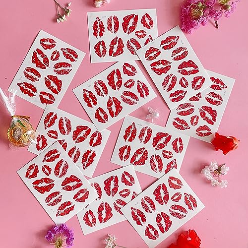 Kiss Temporary Tattoos - 10 Sheets Waterproof Red Lips