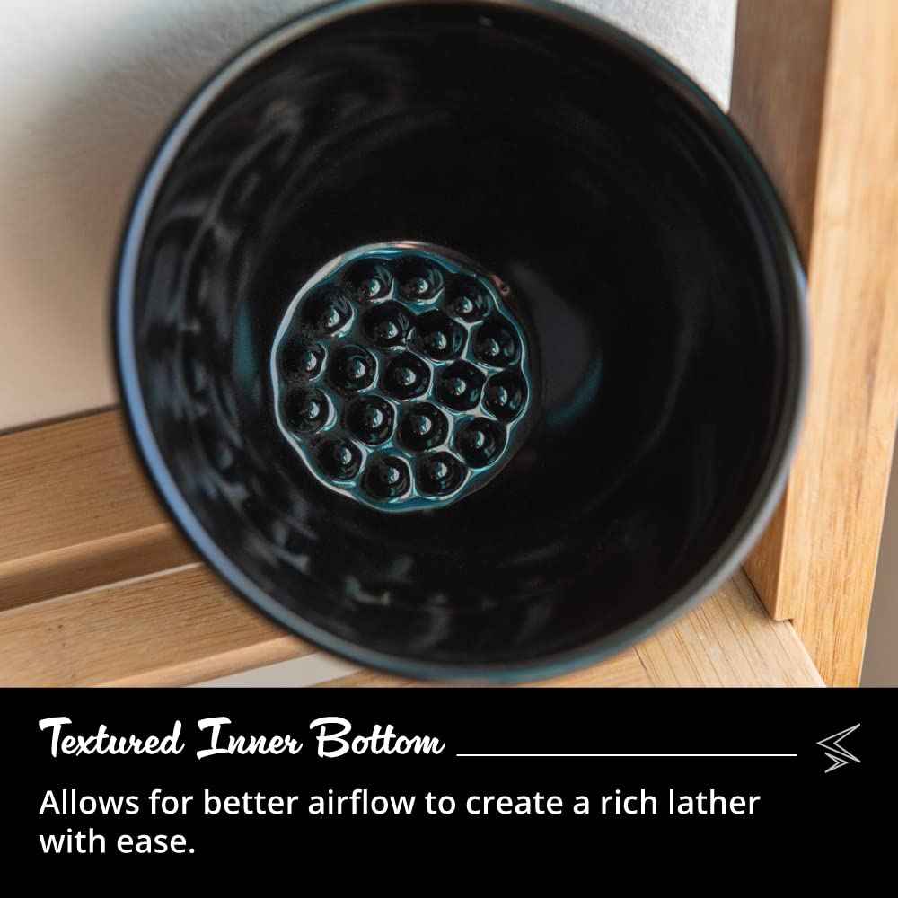ROYAL SHAVE Ceramic Textured Shaving Bowl – Shave Soap & Shaving Cream Dish, Textured for Rich Lather – LARGE (Black)
