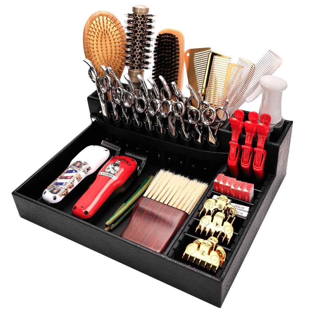 Barber Storage Box,Hairdressing Tool Holder, Multifunctional Detachable Large Storage Box, Shear Holder PU Leather Salon Scissors Holder, Hair Cutting Tools Storage Case for Barber Accessories(Large)