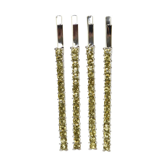 Silver Rhinestone Studded Hair Barette Bobby Pin Clip | 4 Count | Yellow