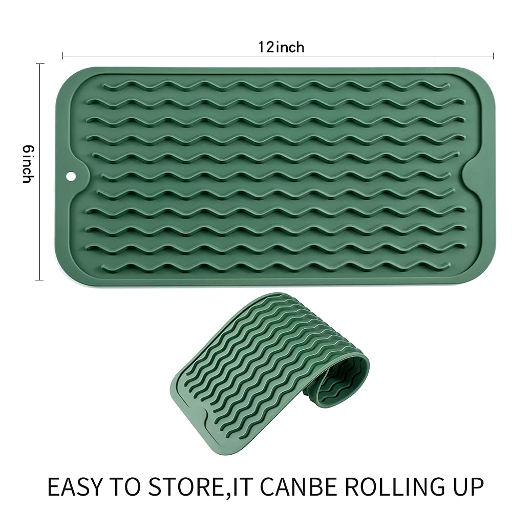 MicoYang Silicone Dish Drying Mat for Multiple Usage,Easy clean,Eco-friendly,Heat-resistant Silicone Mat for Kitchen Counter,Sink,Bar,Bottle,or Cup Green S 12 inches x 6 inches