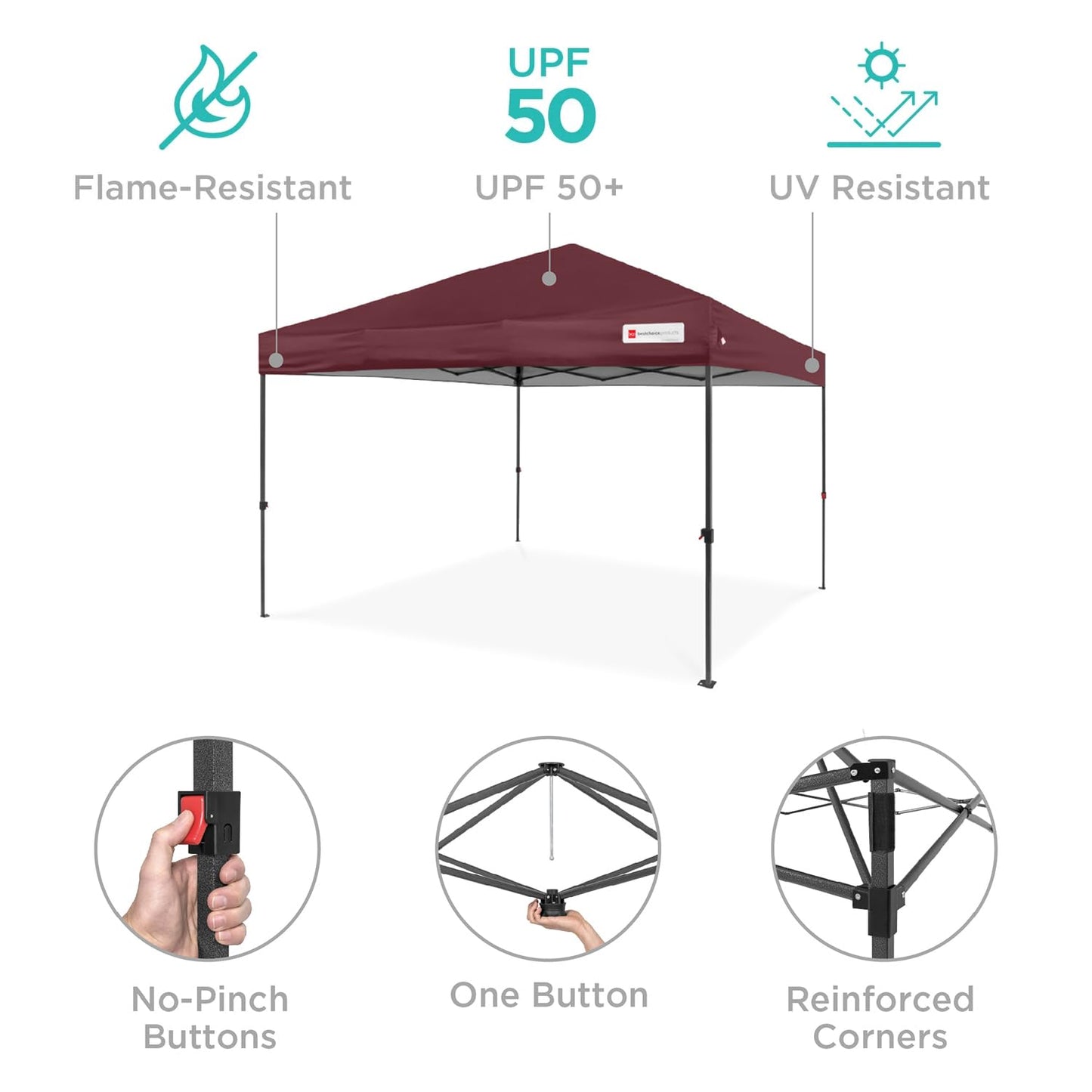 Best Choice Products 8x8ft 1-Person Setup Pop Up Canopy Tent Instant Portable Shelter w/ 1-Button Push, Case, 4 Weight Bags - Burgundy