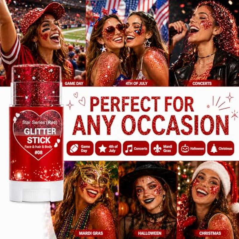 Red Hair Glitter Stick - Shimmer Body Glitter for Festivals & Parties