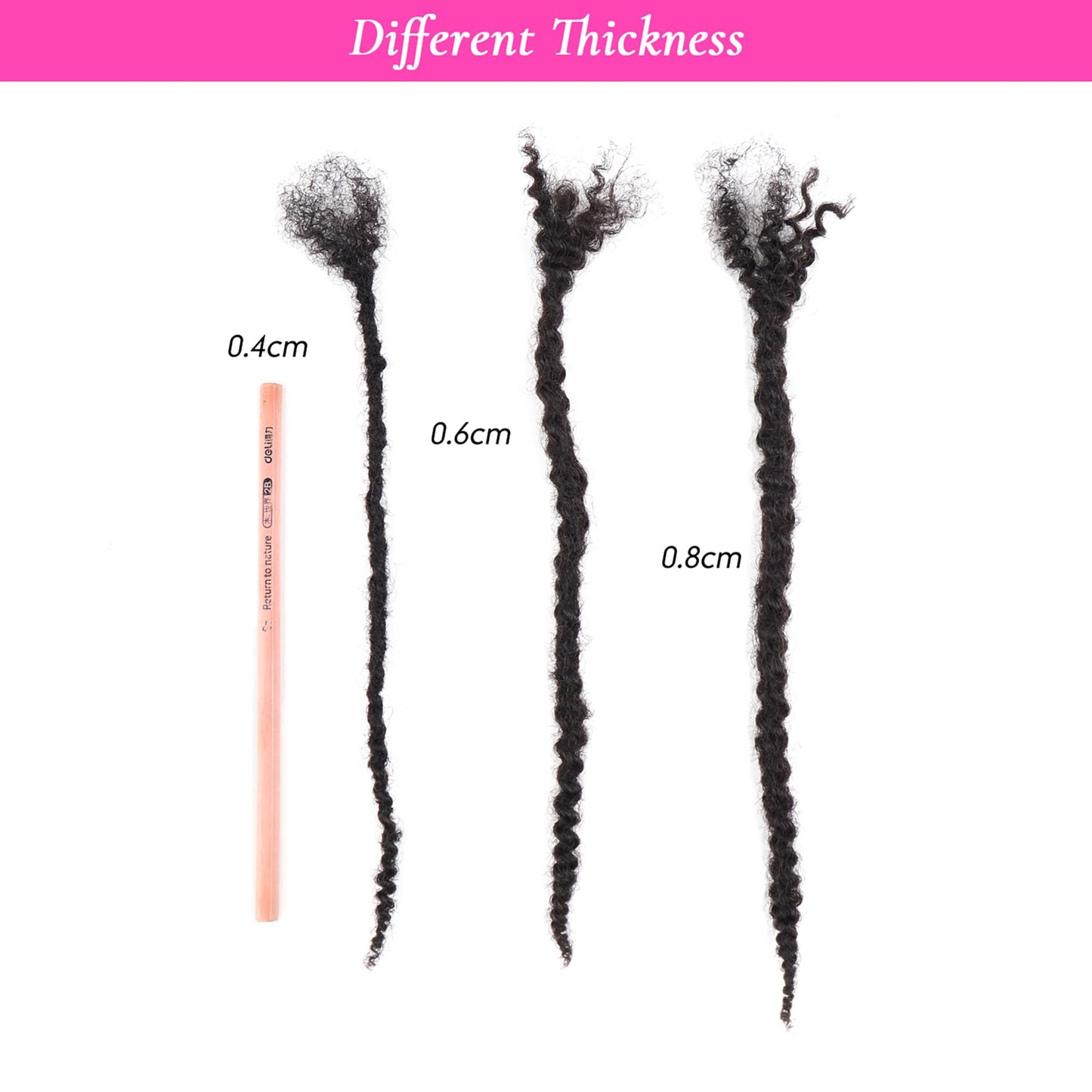 Orientdreads Textured Loc Extensions Human Hair, 100% Real Human Hair Dreadlock Extensions Handmade Permanent loc Extensions (#Natural Black - 0.8cm, 12 Inch 10 Strands)