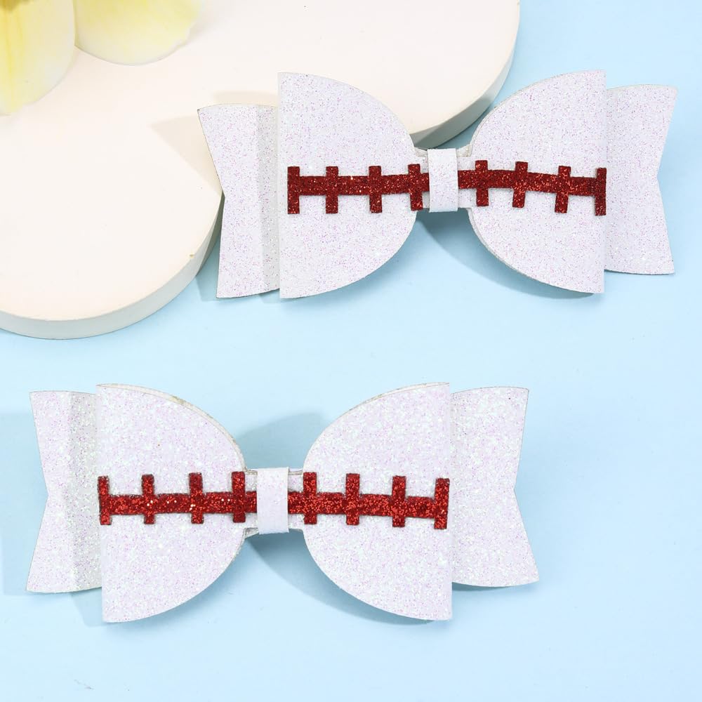 White Hair Clips with Softball Cheer Bow and Hair Ring Tie BBG47 (D2)