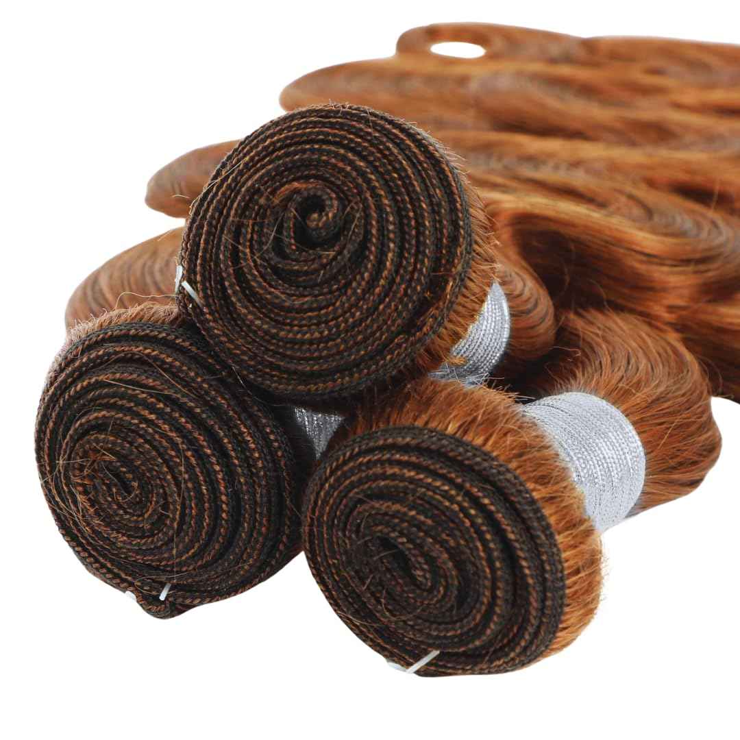 ALHER Reddish Brown Bundles Body Wave Human Hair, Copper Red Auburn Brown Colored 12A Brazilian Virgin Remy Wavy Hair Soft Thick Sew In Weave 33B Color 16 Inch