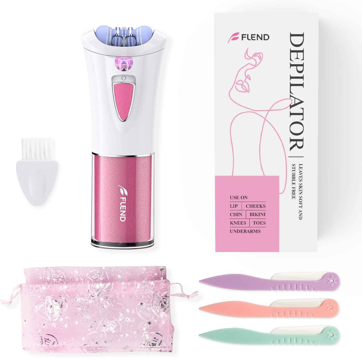 Mini Epilator, Facial Hair Remover for Women, Full Body Smooth Glide Epilator, Portable Electric Lady Shaver for Face, Armpits, Arms, Bikini, and Legs, with 9-Tweezers with LED for Precision