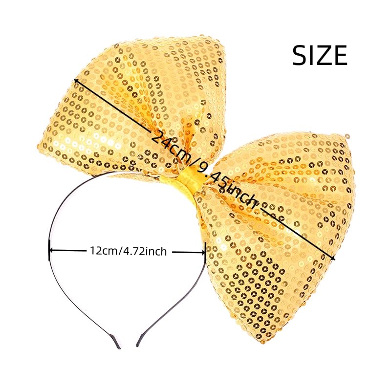 Bubbmi Women Large Bow Headband Oversized Bow Hairband Birthday Party Festival Party Costume Girls Hair Accessories (sequin yellow)