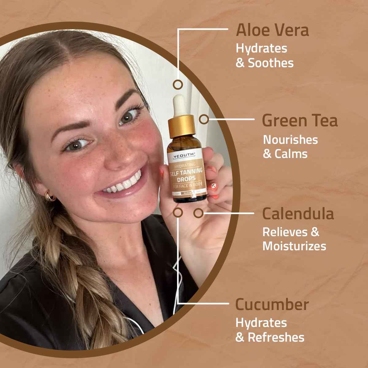 YEOUTH Face Tanning Drops to Add to Moisturizer, Hydrating Medium Face Tanner, Customizable Self Tan Facial Bronzing Drops, No Nasty Smell, No Orange Tan 1oz