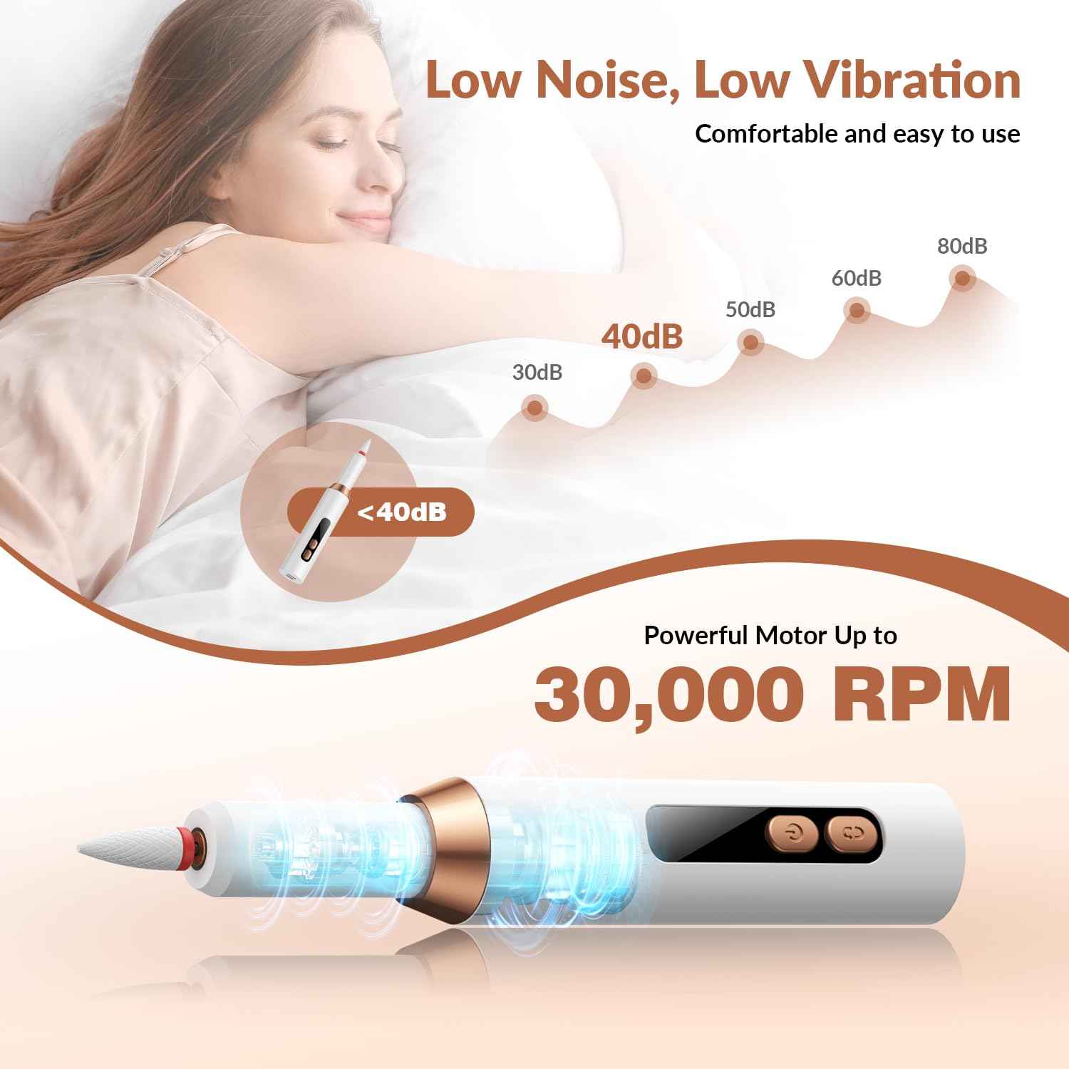 Cordless Rechargeable Nail Drill Kit, 12 Professional Bits & 36 Sanding Bands, 30000RPM Electric Nail Drill Machine, Dual Rotation Ambidextrous Electric Nail File for Acrylic, Gel & Natural Nails