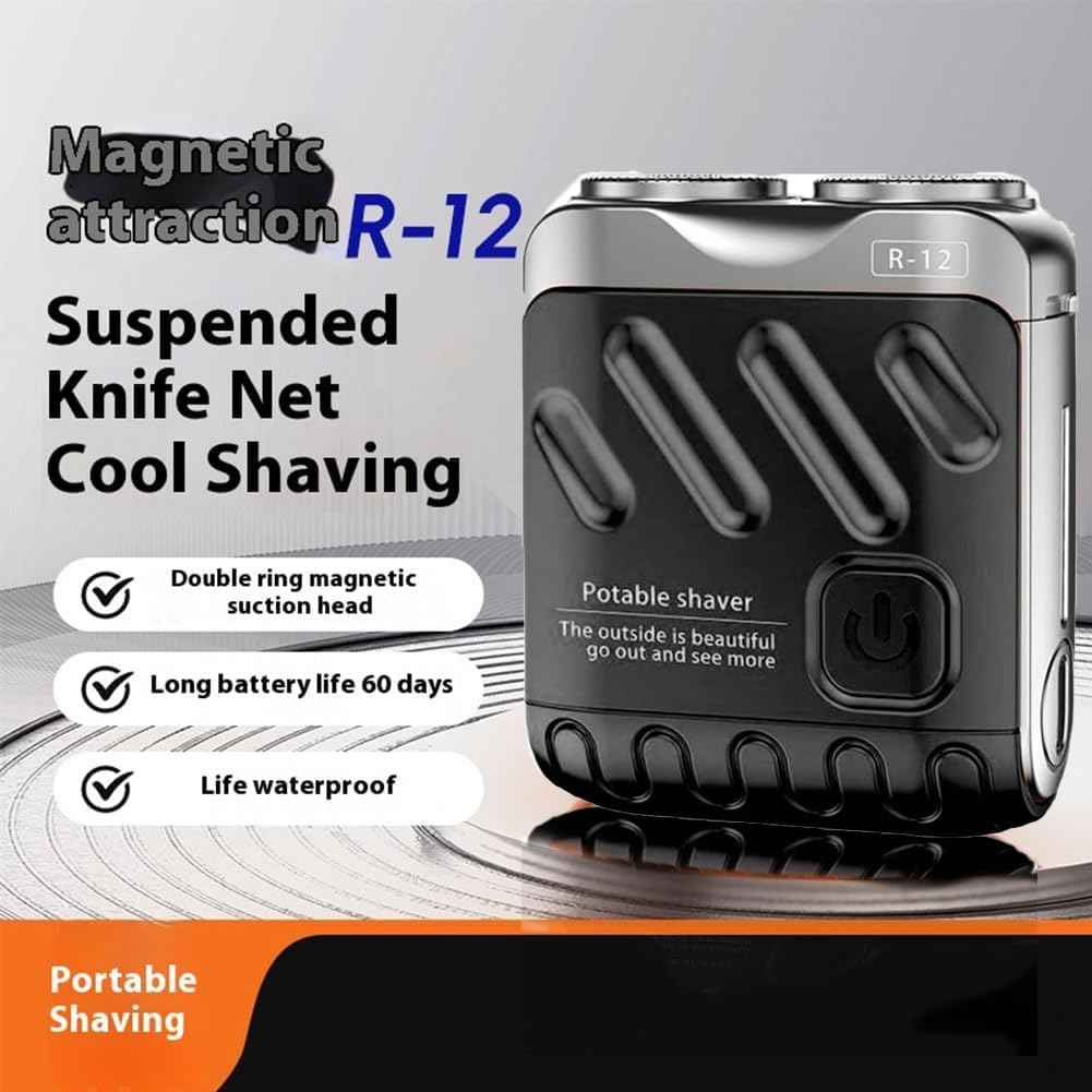R-12 Luggage Electric Shaver, Beard Shaver Mini and Portable Suitcase Design, Electric Mini Razor Portable Electrics Shavers, USB Rechargeable One-Button Long Lasting for Home Travel (Black)