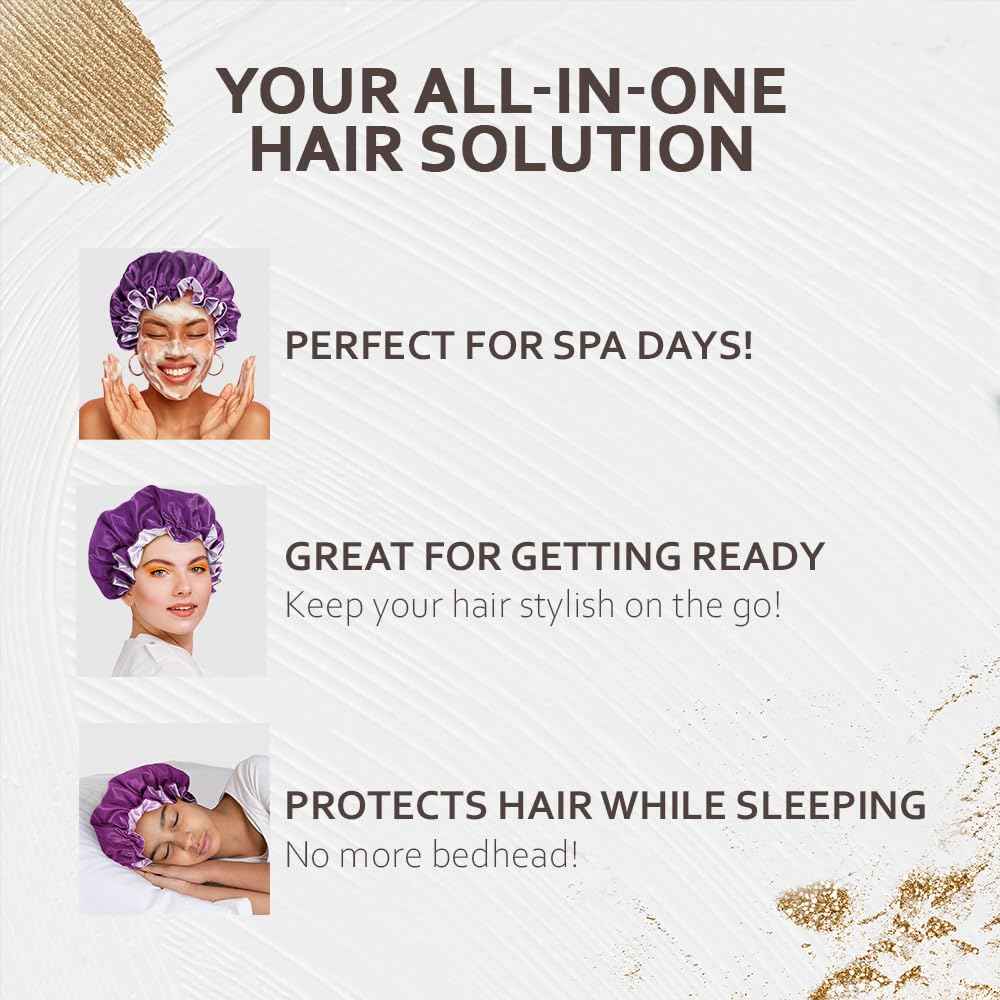 Pretty Robes Silk Hair Bonnet for Sleeping, Reversible Bonnets for Black Women, Curly Hair Women Accessories (Eggplant/Lavender)