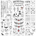 Black Temporary Tattoos - 13 Sheets Waterproof Gothic Designs