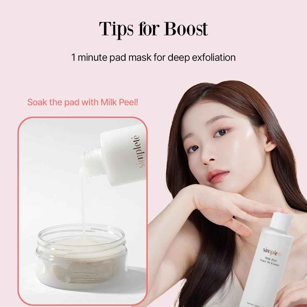 Simpleté Milkpeel Toner to Essence – Gentle Daily Exfoliating, Hydrating Toner for Smooth, Radiant Skin, Strengthens Moisture Barrier, Perfect for Sensitive Skin, Balanced, Healthy Glow, 200ml