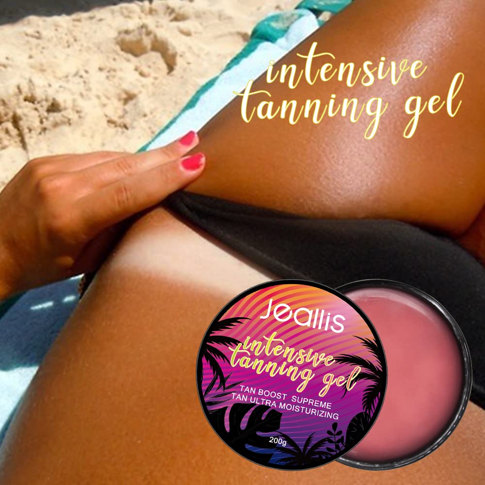 Jeallis Extreme Dark Intensive Tanning Luxe Gel Peach, Tan Accelerator for Outdoor Sun and Tanning Beds, Sun Tan Intensifier Butter with Dark Carrot Sun Tanning Oil for Natural Faster Darker Tan 6.8oz