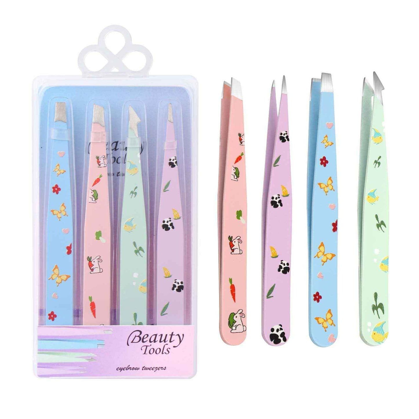 FADLASH Professional Multicolor Tweezers 4Pcs High Precision Stainless Steel Eyebrow Tweezers for Facial Hair, Eyebrow Grooming, Ingrown Hair Splinter Removal Suitable for Women and Men