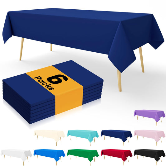 Smiry Disposable Table Cloth - 6 Pack, 54 x 108 Inch Table Cloths for Parties, Decorative Tablecloths for Rectangle Tables, Waterproof Plastic Table Cover, Leakproof & Sturdy, Navy