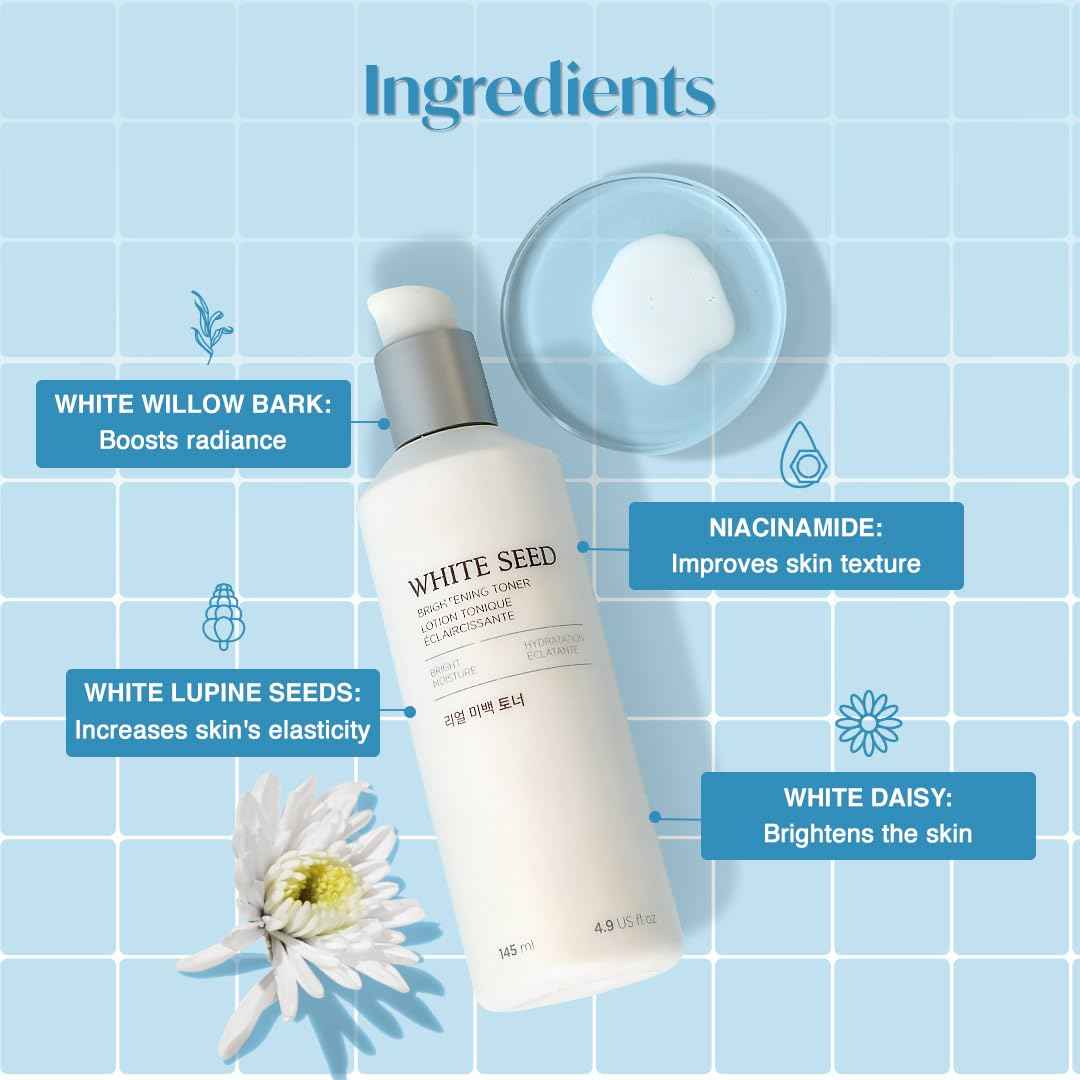 The Face Shop White Seed Brightening Toner with Lupin Seed, Daisy, Niacinamide, Moisturizing & Brightening