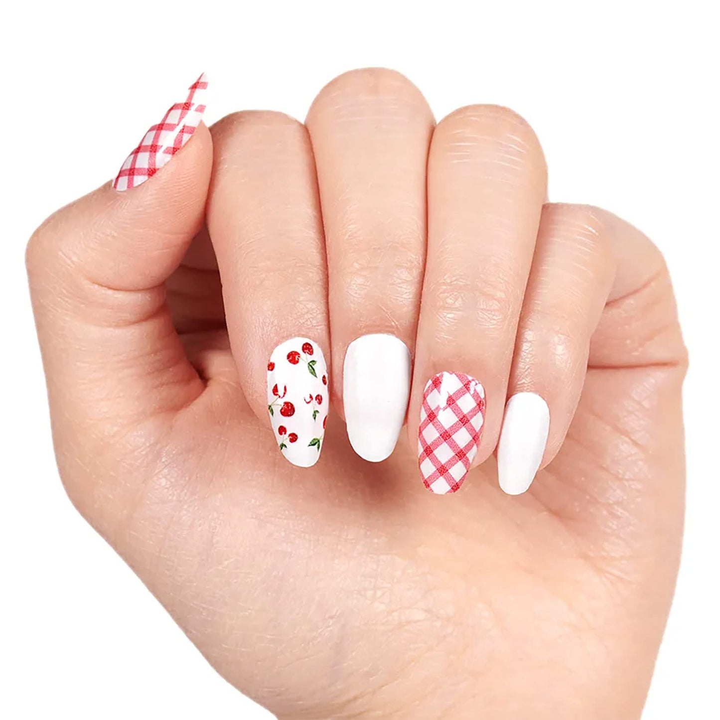 Cherry-Picked - Color Street Nail Strips (Fruit Punch 2021) Red Cherries & Gingham Pattern Design FDC287