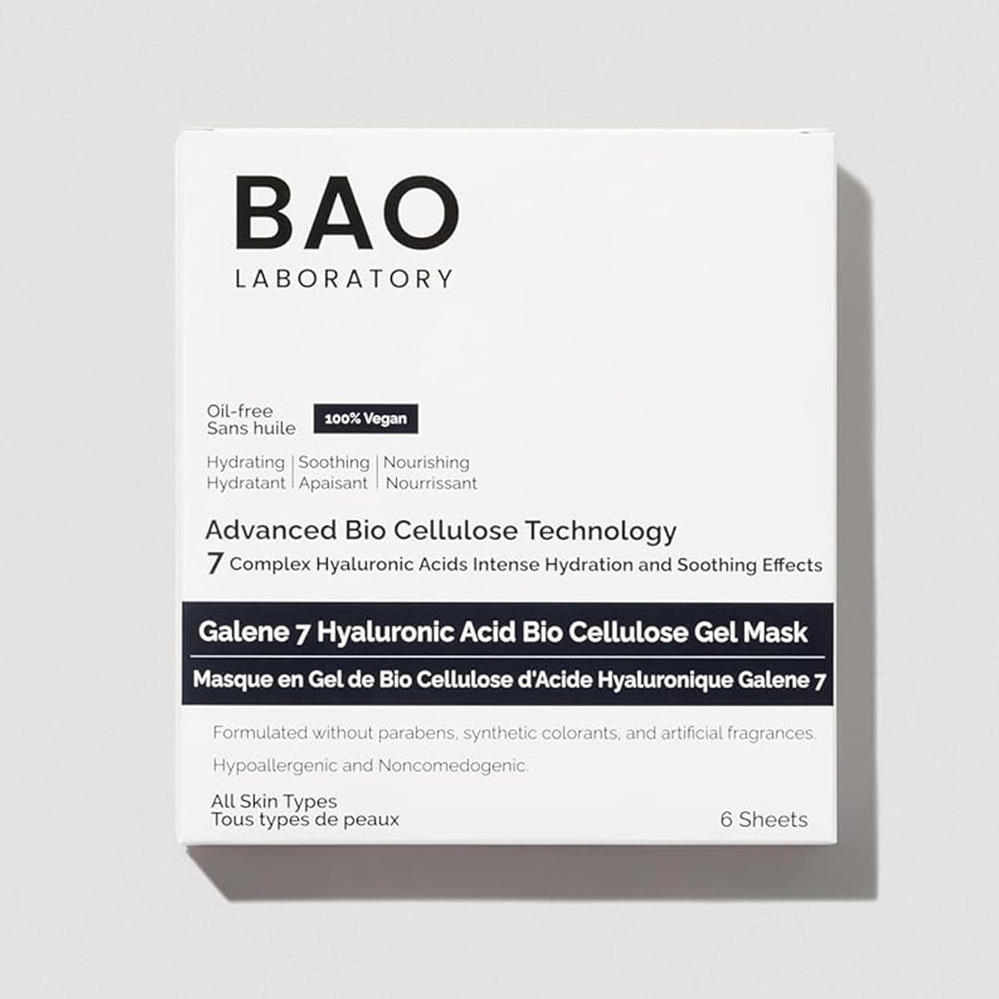 BAO Laboratory Galene 7 Hyaluronic Acid Bio Cellulose Gel Mask | Intense Hydration & Soothing Effects Gel Mask for Face | Skin Care Face Facial Mask | 100% Vegan, 330 g (6 pairs)