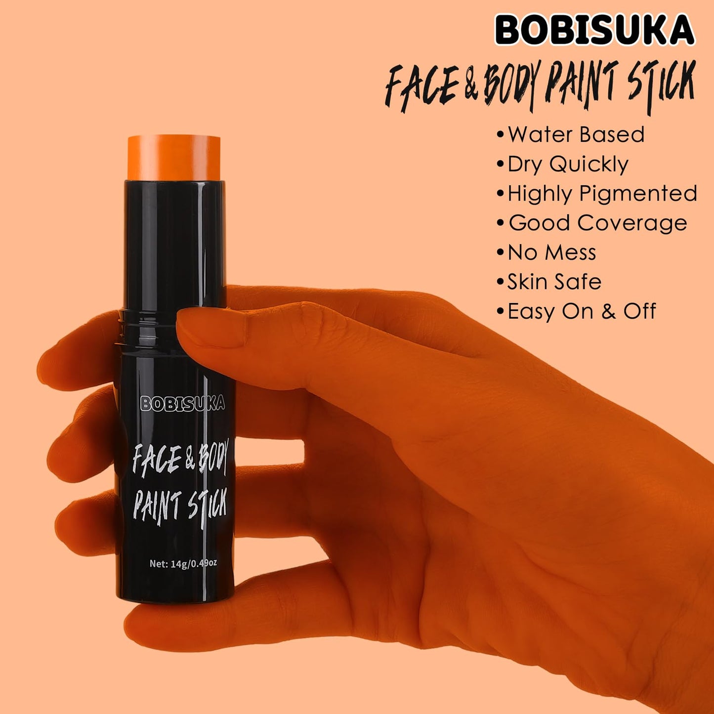 BOBISUKA Orange Face Body Paint Stick Eye Black Sticks for Football Baseball Softball Water Based Face Painting Kit Quick Drying Foundation Makeup for Halloween Pumpkin Cosplay SFX Costume Party