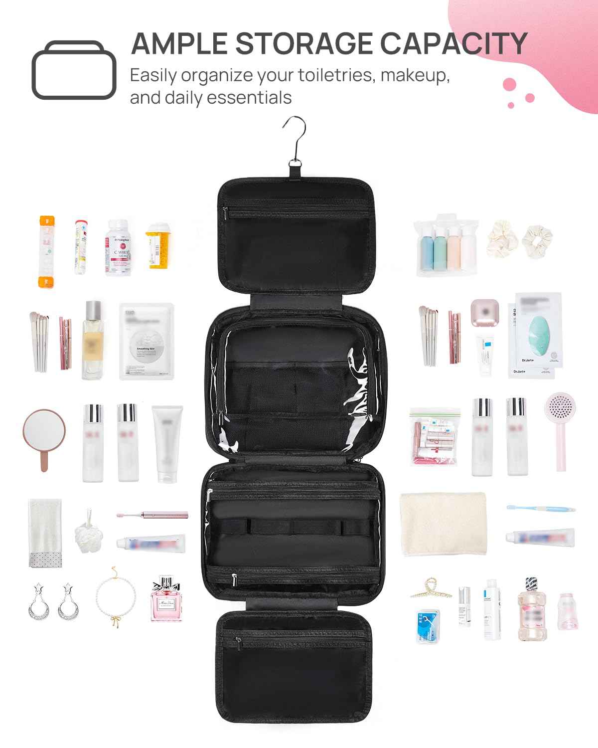 Telena Travel Toiletry Bag with Jewelry Organizer for Women, Puffy Hanging Makeup Bag Lightweight Cosmetic Bag Organizer for Travel Essentials