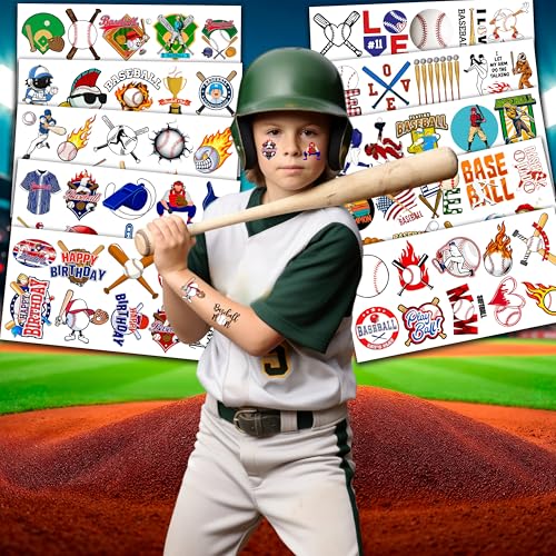 96 PCS Baseball Temporary Tattoos ? Sports Theme Birthday Party Favors & Decorations, Fun Baseball Stickers for Boys Girls Kids, School Classroom Gifts & Rewards