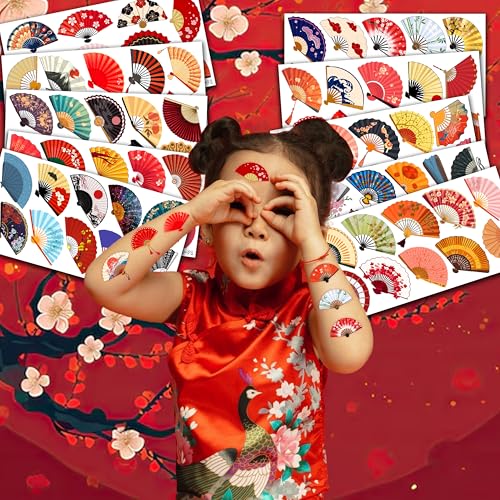 100 PCS Folding Fan Temporary Tattoos - Party Favors